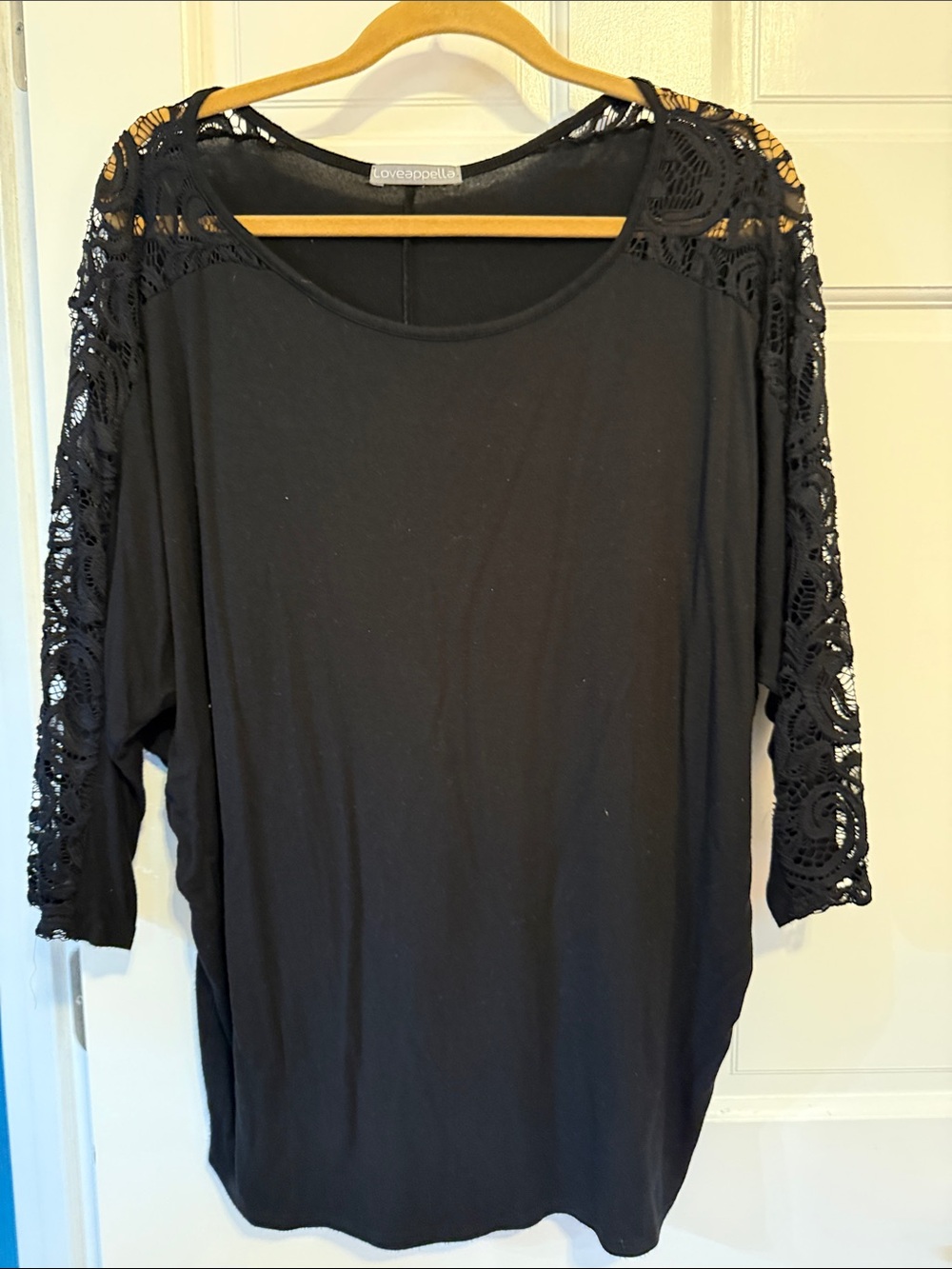 Loveappella Black Crochet Sleeve Boat Neck Top - XXL